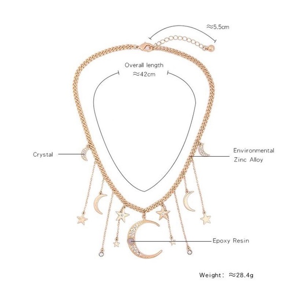 Moon and Star Charm Necklace Choker - Picture 9 of 13